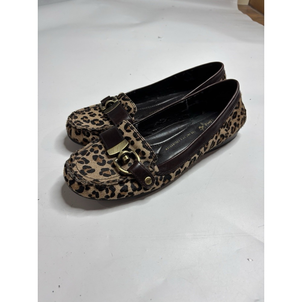 Franco Sarto Leopard Print Calf Hair Buckle Loafers Women's 9.5 Classy 90s Y2K